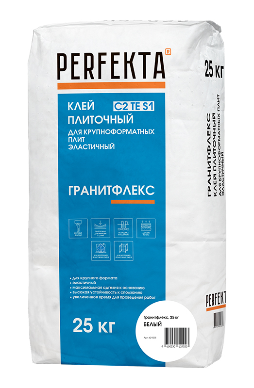 Клей плиточный для крупноформатных плит эластичный Гранитфлекс C2TE S1 белый, 25 кг